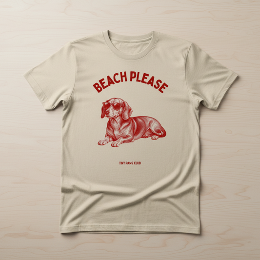Beach please - Front Print bordeaux - dachshund T-shirt