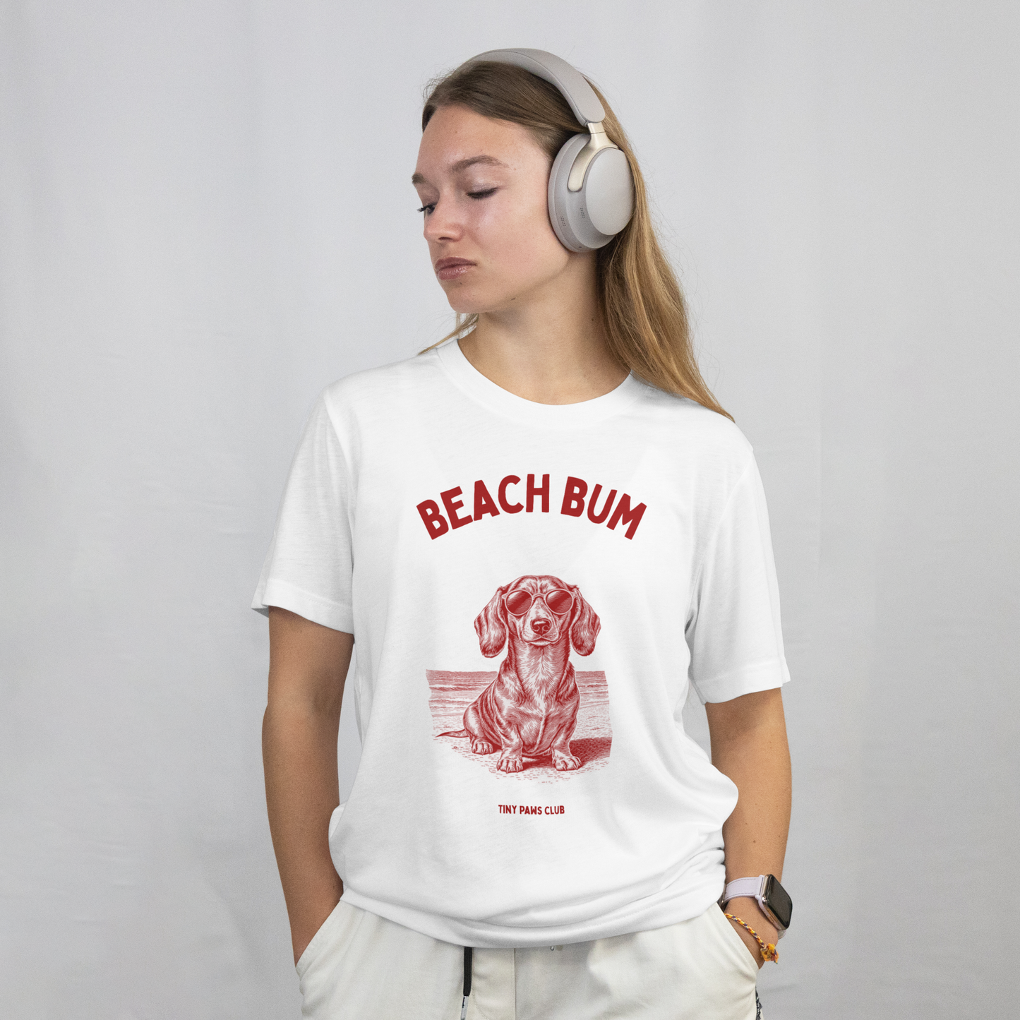 Beach bum - Front print bordeaux - dachshund T-shirt