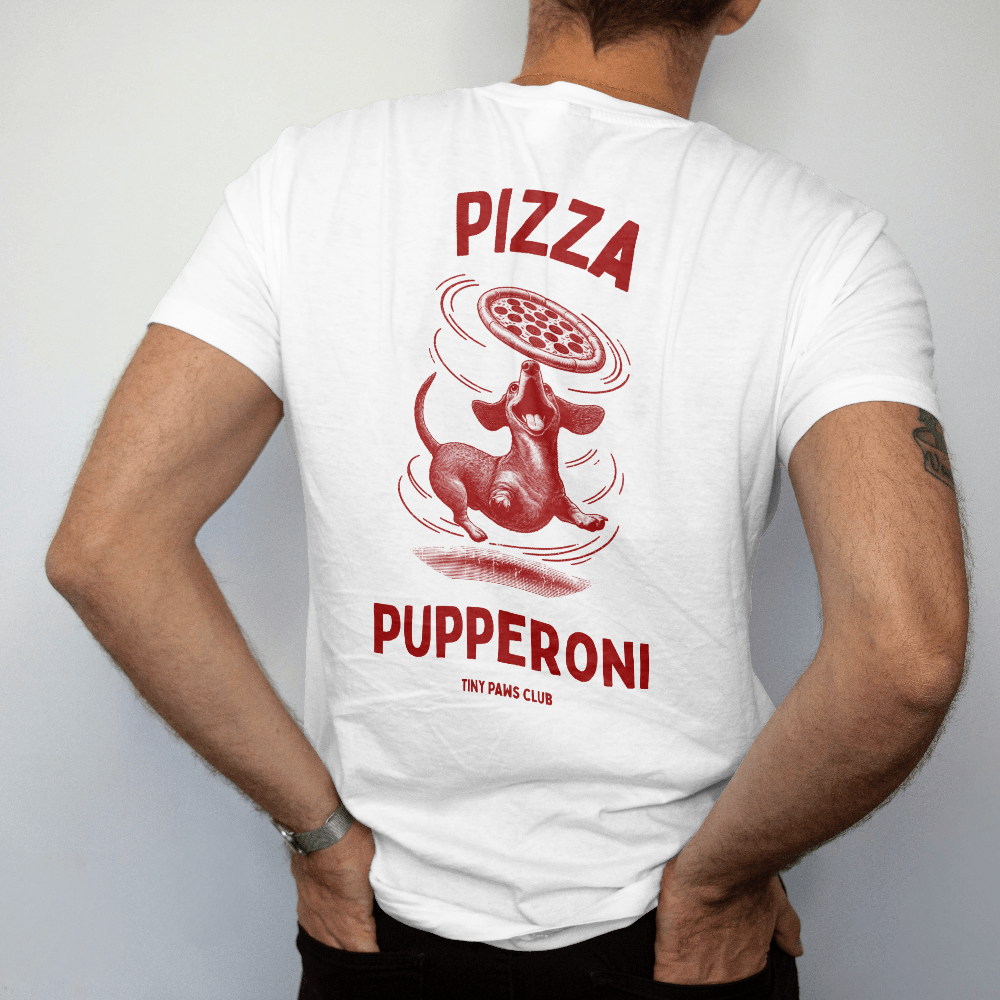 Pizza Pupperoni - Front & back print bordeaux - dachshund T-shirt