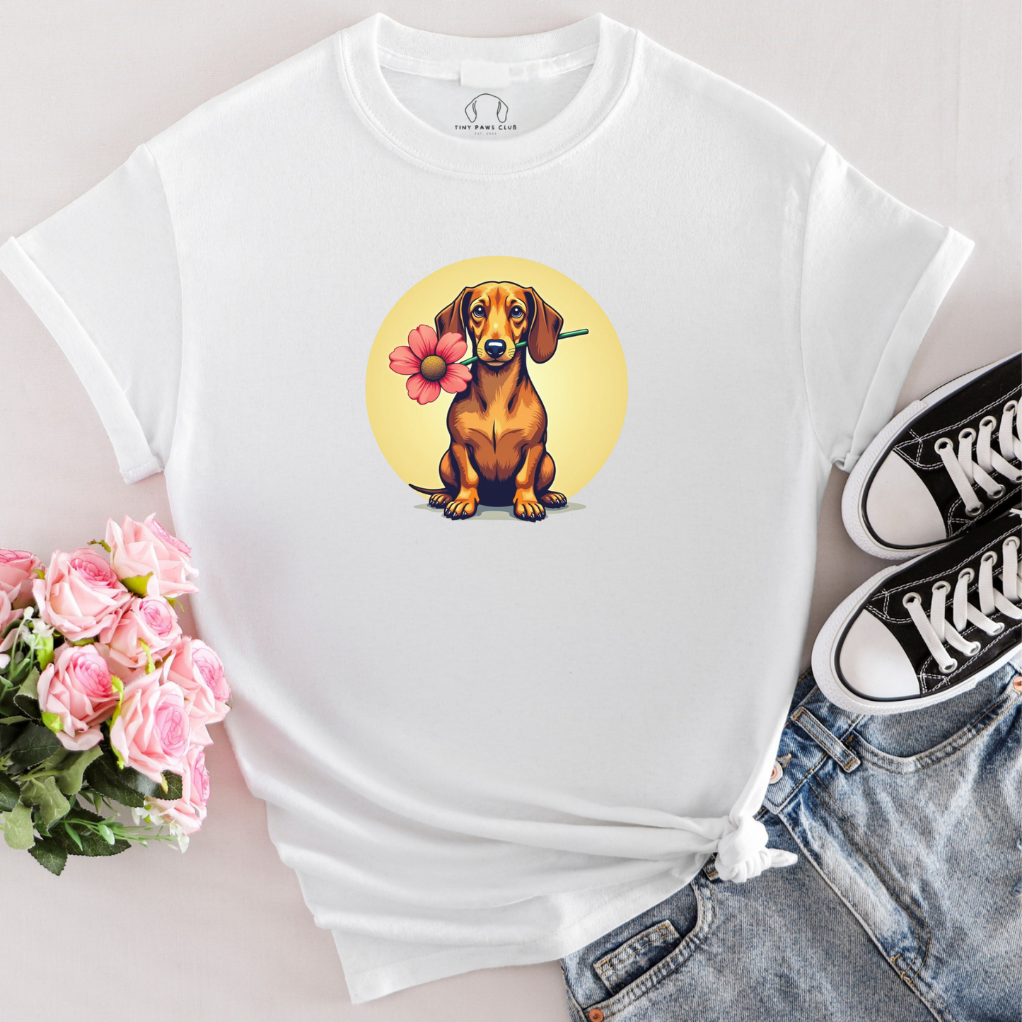 Teckel Bloemen T-shirt