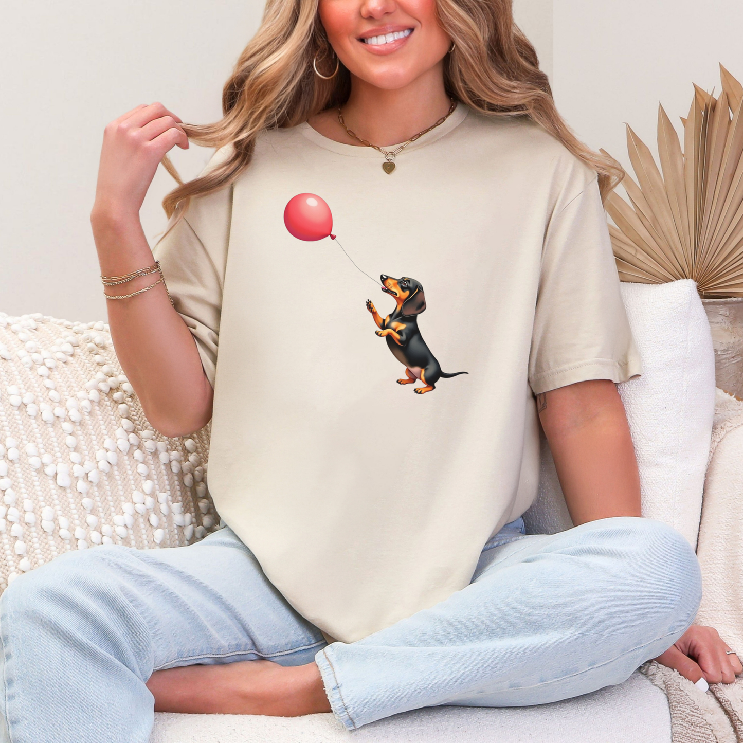 Teckel met rode ballon T-shirt