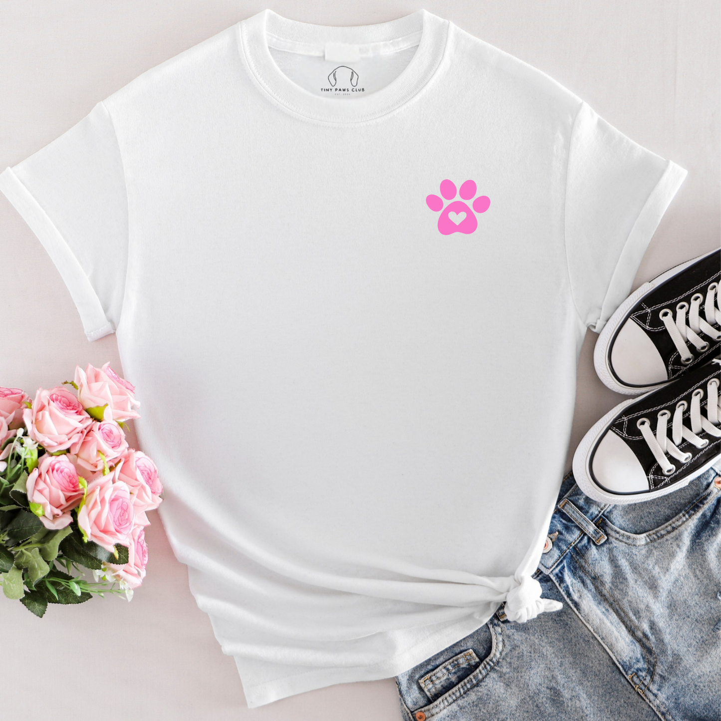 Pink Dog paw heart T-Shirt