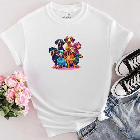 T-shirt coloré avec un pack de teckels