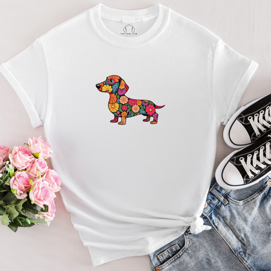 T-shirt teckel fleuri