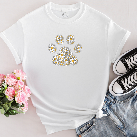 T-shirt à motif floral avec patte de chien