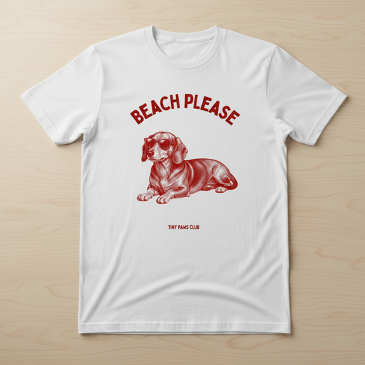 Beach please - Front Print bordeaux - dachshund T-shirt