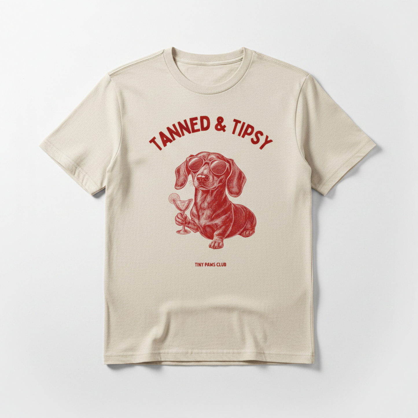 Tanned & Tipsy - Front print bordeaux - dachshund T-shirt