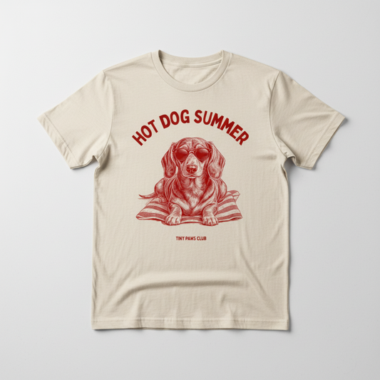 Hot dog summer - Front print bordeaux - dachshund T-shirt