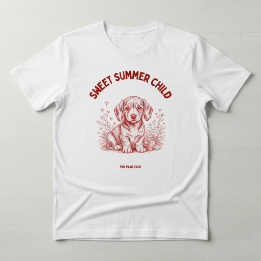 Sweet summer child - Front print bordeaux - dachshund T-shirt