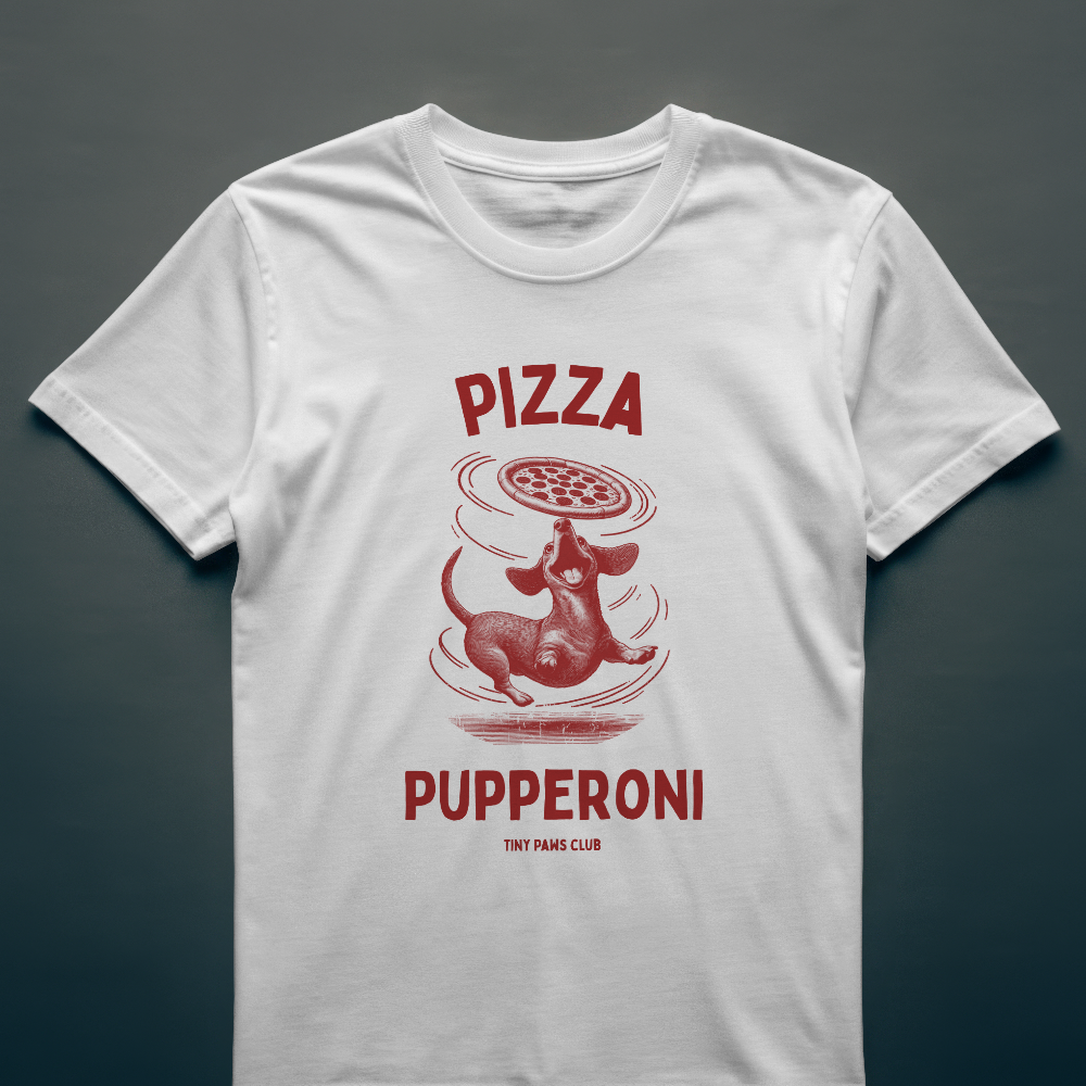 Pizza Pupperoni - Front print bordeaux - dachshund T-shirt