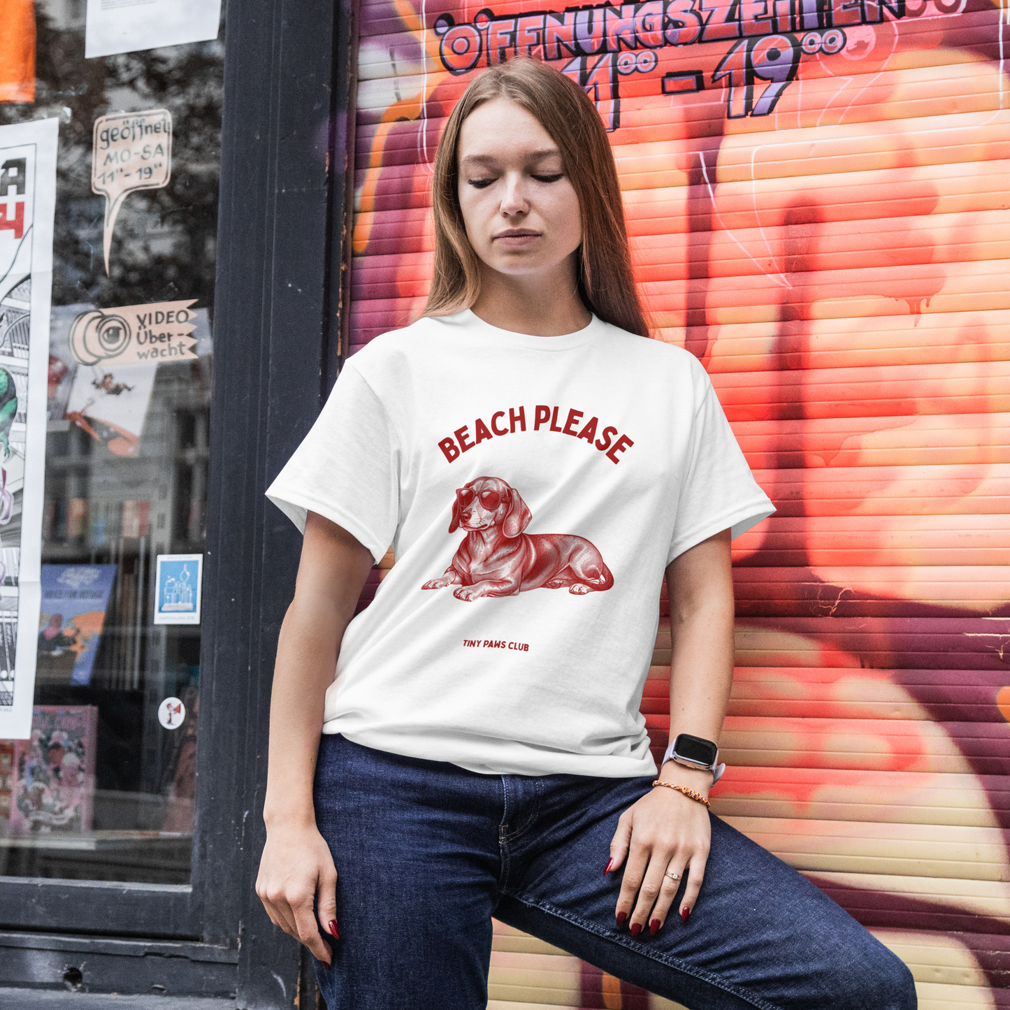 Beach please - Front Print bordeaux - dachshund T-shirt