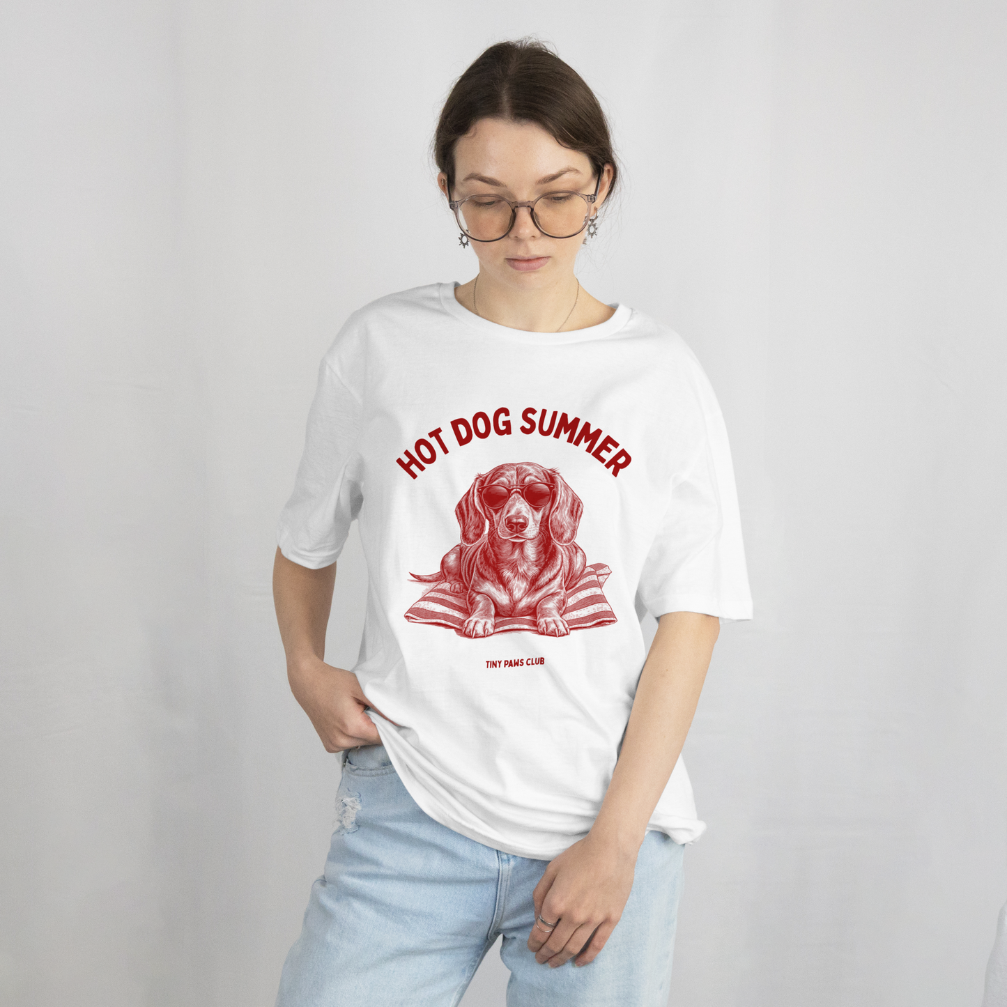 Hot dog summer - Front print bordeaux - dachshund T-shirt