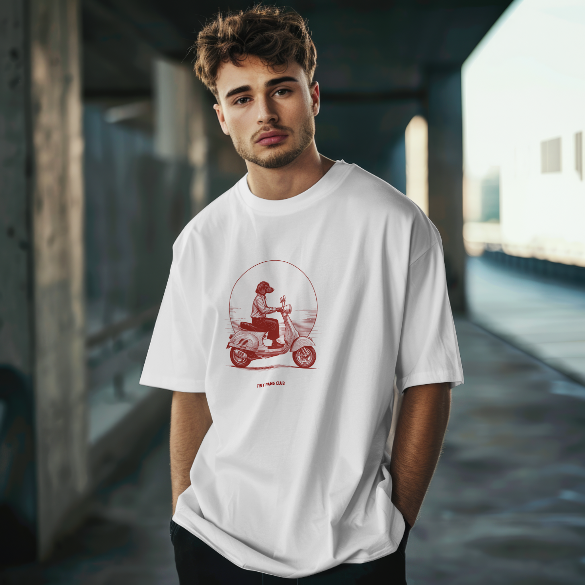 Vespa doxxie - Front print bordeaux - dachshund T-shirt