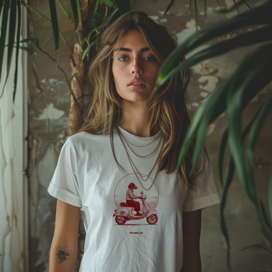 Vespa doxxie - Front print bordeaux - dachshund T-shirt