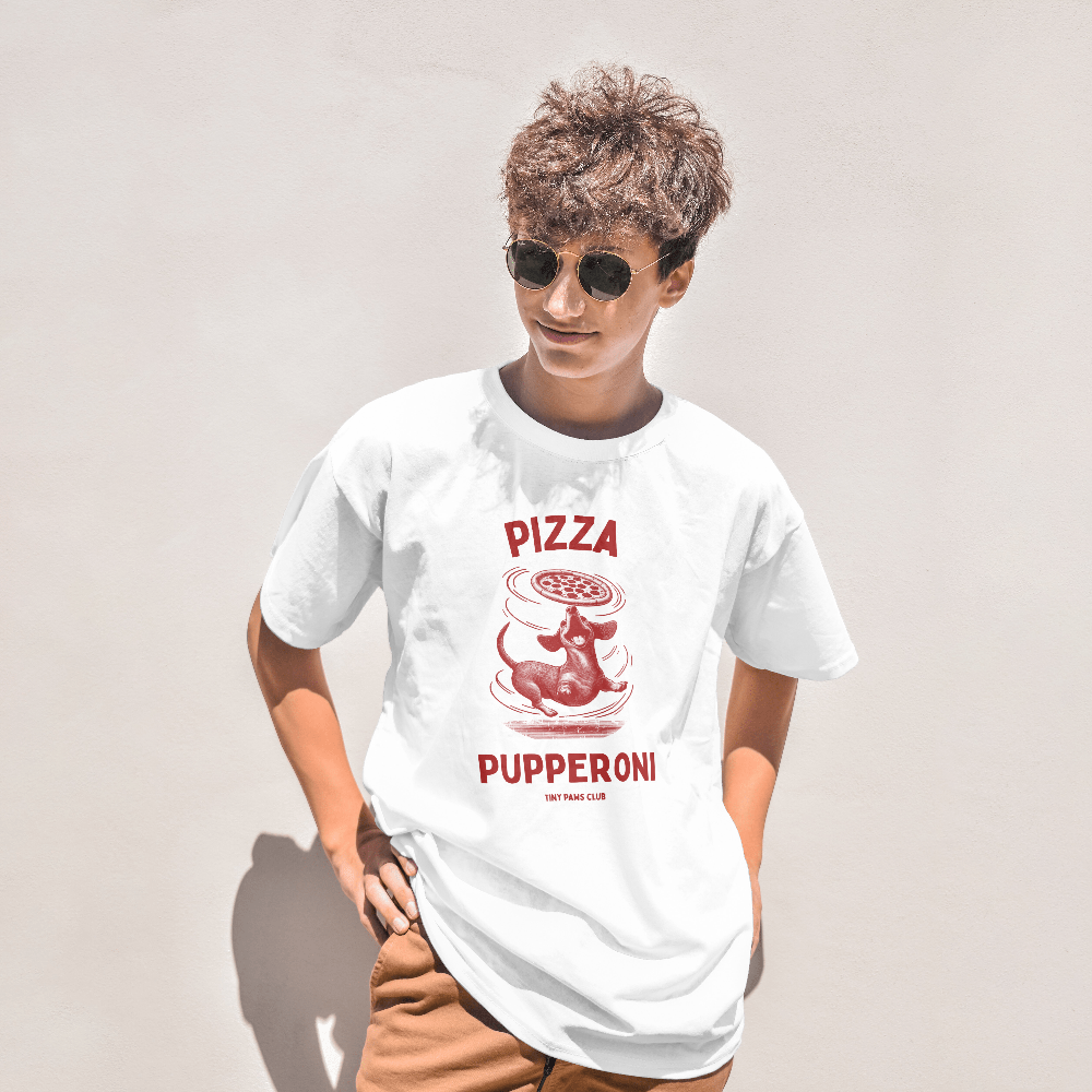 Pizza Pupperoni - Front print bordeaux - dachshund T-shirt