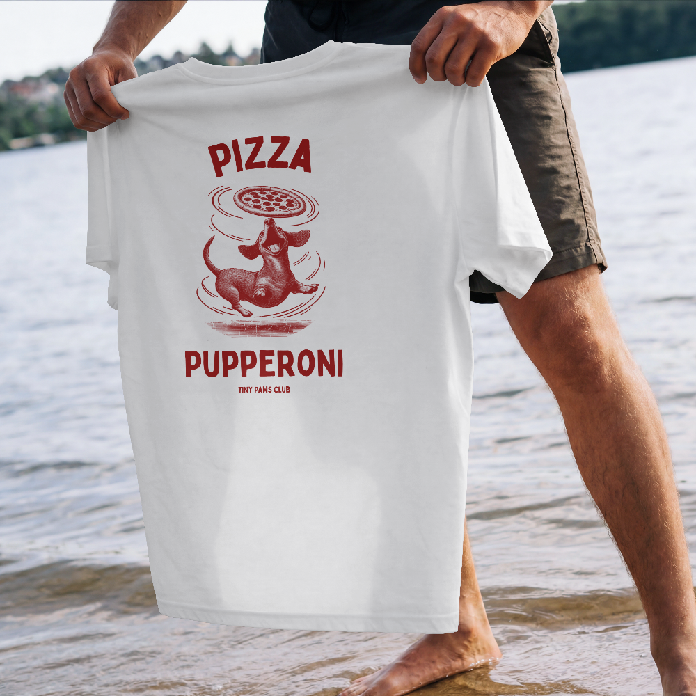 Pizza Pupperoni - Front print bordeaux - dachshund T-shirt