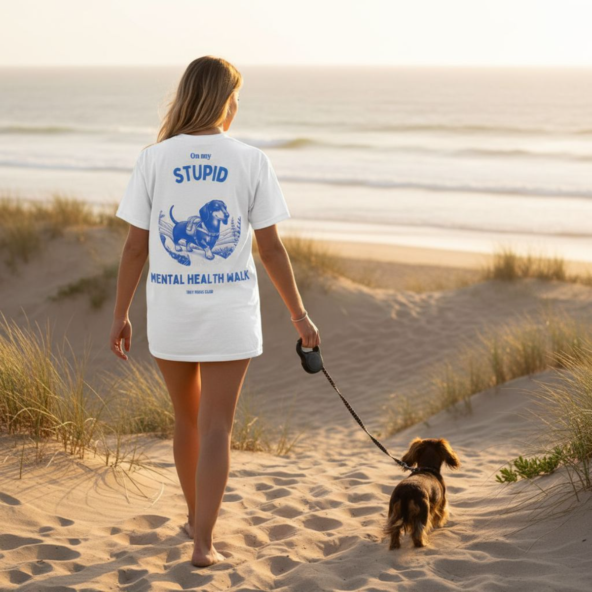 Mental health walk - blue - dachshund T-shirt