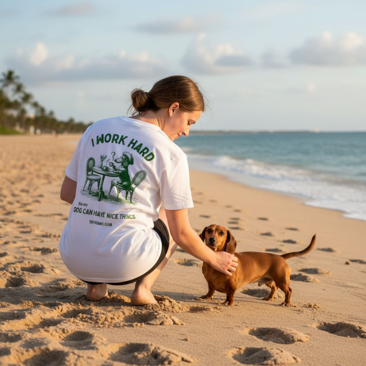 Work Hard - green - dachshund T-shirt