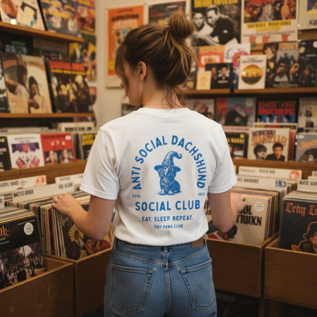 Social club - blue - dachshund T-shirt