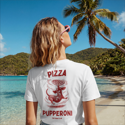 Pizza Pupperoni - Front & back print bordeaux - dachshund T-shirt