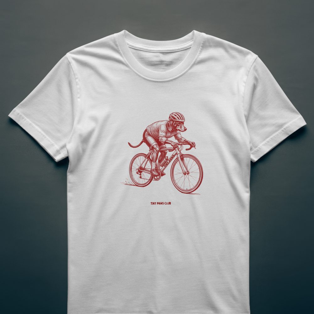 Cyclist - Front print bordeaux - dachshund T-shirt