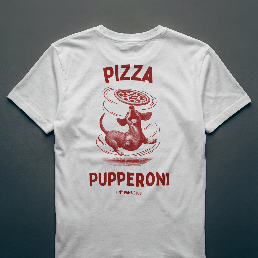 Pizza Pupperoni - Front & back print bordeaux - dachshund T-shirt
