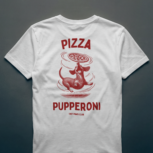 Pizza Pupperoni - Front & back print bordeaux - dachshund T-shirt